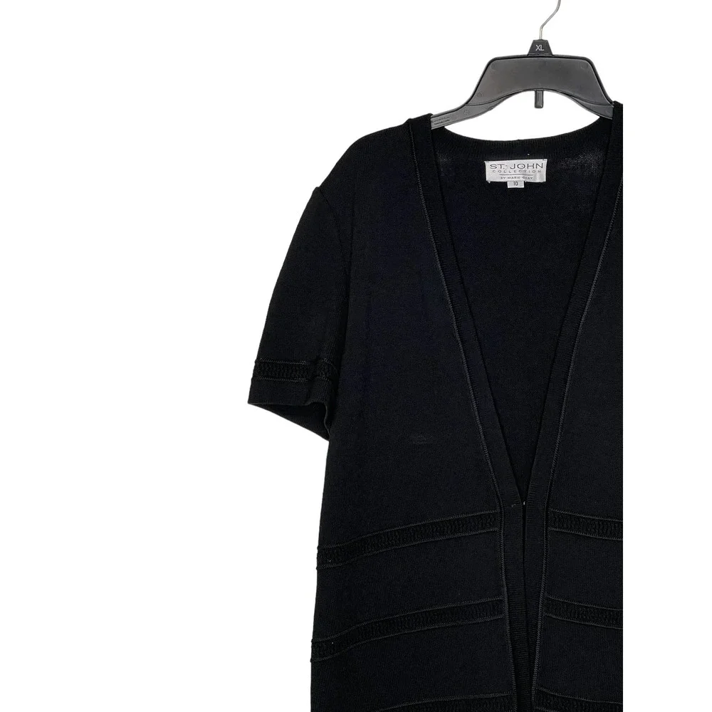 St. John Women's‎ Cardigan Sweater Santana Knit Short Sleeve Open Front Black 10